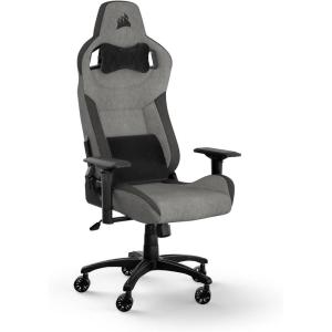 imageCorsair T3 Rush Fabric Gaming Chair 2023  RacingInspired Design  Soft Fabric Exterior  Padded Neck Cushion  Memory Foam Lumbar Support  Adjustable Seat Height  CharcoalGray and Charcoal