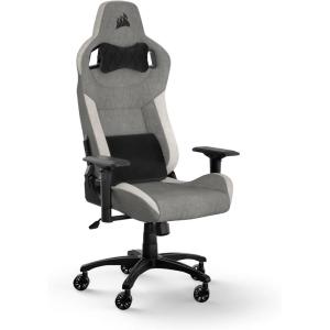 imageCorsair T3 Rush Fabric Gaming Chair 2023  RacingInspired Design  Soft Fabric Exterior  Padded Neck Cushion  Memory Foam Lumbar Support  Adjustable Seat Height  CharcoalGray and White