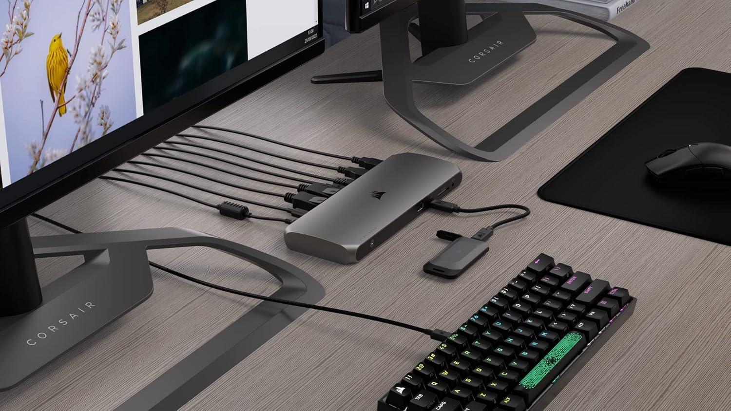 imageCorsair EX400U 4TB USB4 Portable External TypeC SSD  Up to 4000MBs Read 3600MBs Write USB 32 Gen2 2x2 Plug and Play Thunderbolt 4 MagSafe Includes 40Gbps Cable Windows PC iOS Mac  GrayEX100U