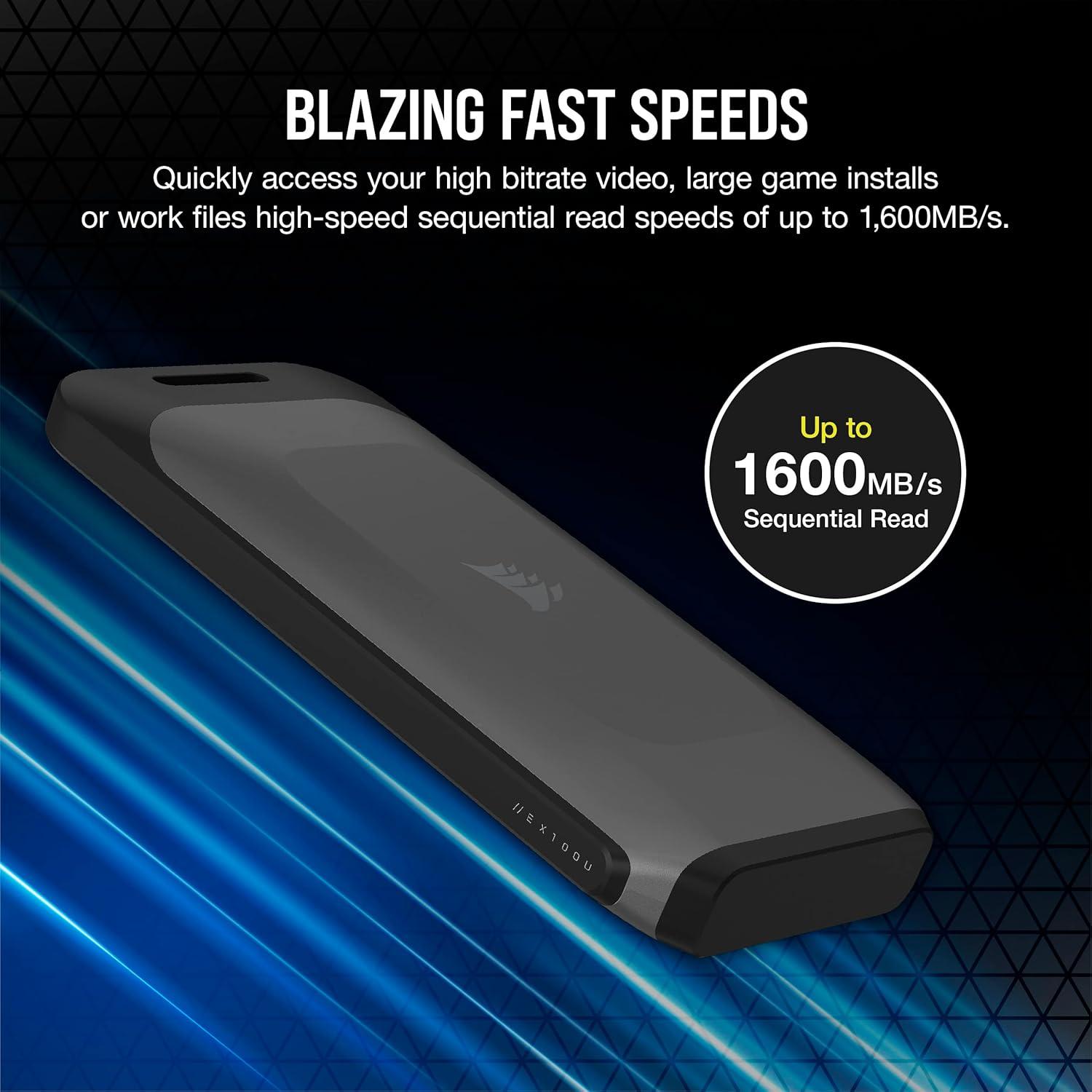 imageCorsair EX400U 4TB USB4 Portable External TypeC SSD  Up to 4000MBs Read 3600MBs Write USB 32 Gen2 2x2 Plug and Play Thunderbolt 4 MagSafe Includes 40Gbps Cable Windows PC iOS Mac  GrayEX100U