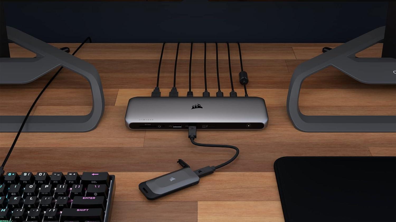 imageCorsair EX400U 4TB USB4 Portable External TypeC SSD  Up to 4000MBs Read 3600MBs Write USB 32 Gen2 2x2 Plug and Play Thunderbolt 4 MagSafe Includes 40Gbps Cable Windows PC iOS Mac  GrayEX100U