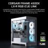 imageCORSAIR Frame 4500X LXR RGB Link Panoramic Glass MidTower PC Case  InfiniRail Mounting System Fits Dual 360mm Radiators GPU AntiSag 3X LX120R RGB Link Fans Included  White