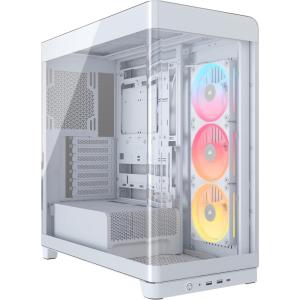 imageCORSAIR Frame 4500X LXR RGB Link Panoramic Glass MidTower PC Case  InfiniRail Mounting System Fits Dual 360mm Radiators GPU AntiSag 3X LX120R RGB Link Fans Included  White