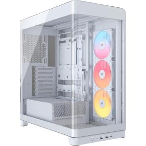 imageCORSAIR Frame 4500X RSR ARGB Panoramic Glass MidTower PC Case  InfiniRail Mounting System Fits Dual 360mm Radiators GPU AntiSag 3X RS120R Fans Included  White