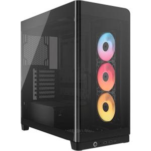 imageCORSAIR Frame 4500X RSR ARGB Panoramic Glass MidTower PC Case  InfiniRail Mounting System Fits Dual 360mm Radiators GPU AntiSag 3X RS120R Fans Included  Black