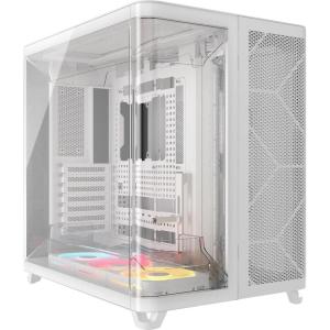 imageCORSAIR AIR 5400 LXR RGB iCUE Link TripleChamber MidTower Panoramic PC Case  3X PreInstalled ReverseRotor LXR RGB Fans LowNoise High Airflow Ducts Reverse Motherboard Support  BlackWhite